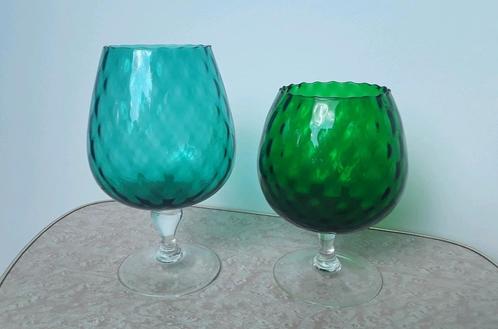 Prachtige Empoli Italië bokalen.18cm en 21,5cm, groen, vanaf, Antiek en Kunst, Antiek | Glas en Kristal, Ophalen of Verzenden