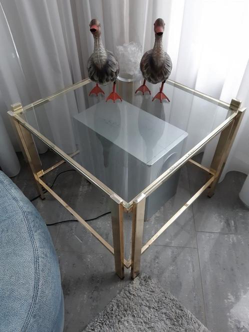 Messing bijzettafel vierkant glazen blad, Huis en Inrichting, Tafels | Sidetables, 50 tot 75 cm, 50 tot 100 cm, Vierkant, Glas