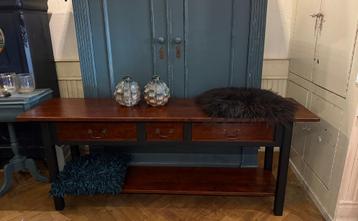 Grote oude sidetable vintage stoere wandtafel met lades VdlM beschikbaar voor biedingen