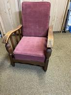 Vintage jaren 60 fauteuil met verstelbare rugsteun stof, Ophalen, Hout, Minder dan 50 cm, Gebruikt
