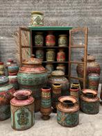 hoge ijzeren handbeschilderde potten, Ophalen of Verzenden, Zo goed als nieuw