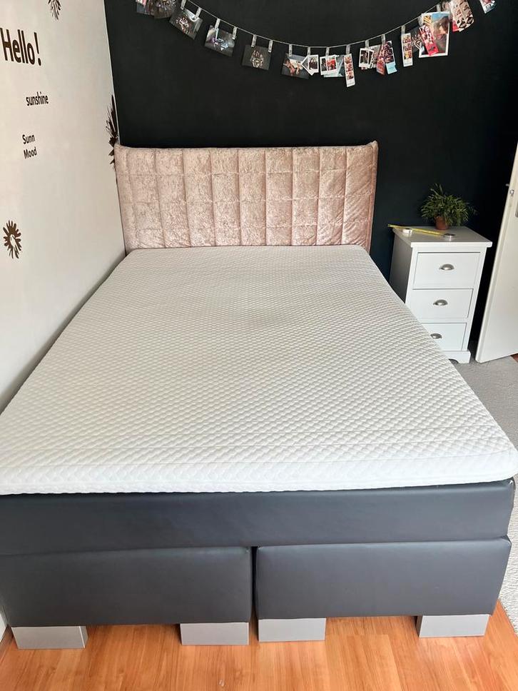Boxspring 140x200 met Topper, Huis en Inrichting, Slaapkamer | Bedden, Gebruikt, Tweepersoons, 140 cm, 200 cm, Overige materialen