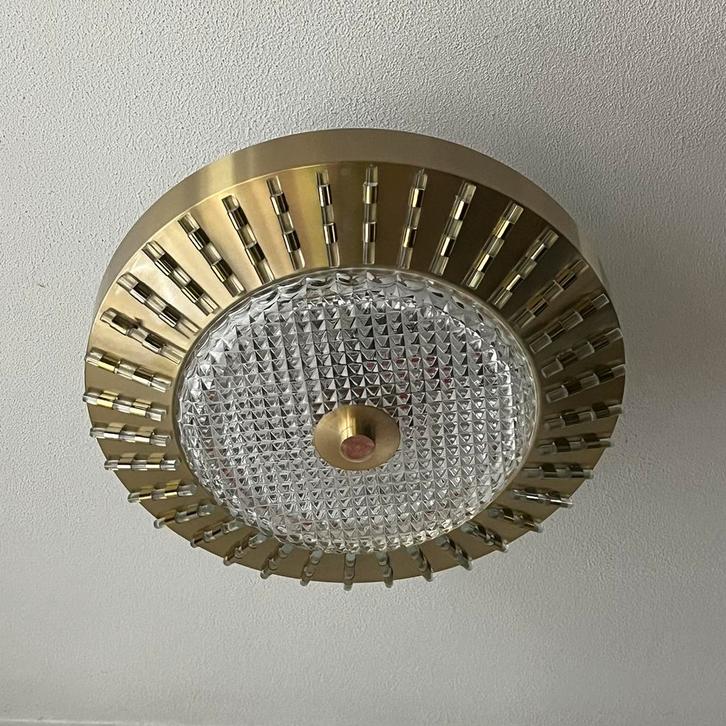 Mid Century Space Age Plafondlamp, Huis en Inrichting, Lampen | Plafondlampen, Zo goed als nieuw, Glas, Metaal, Ophalen