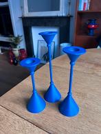 3 vintage blauwe diabolo Memphis stijl kandelaren, Antiek en Kunst, Ophalen of Verzenden, Overige materialen