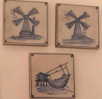 Setje van 3 schatting Delfst blauwe tegels 10 x 10 cm beschikbaar voor biedingen