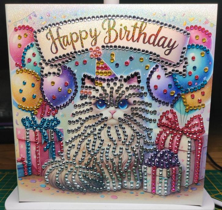 Diamond Painting verjaardagskaart Poes 3, Hobby en Vrije tijd, Kaarten | Zelfgemaakt, Nieuw, Dieren, Ophalen of Verzenden