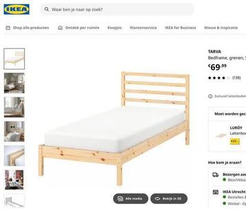 IKEA Tarva bedframe, lattenbodem en matras 90 x 200 - afbeelding 1