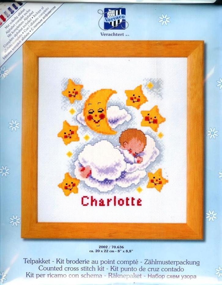 Cado vervaco borduurpakket geboorte, charlotte, Hobby en Vrije tijd, Borduren en Borduurmachines, Nieuw, Borduurpakket, Handborduren