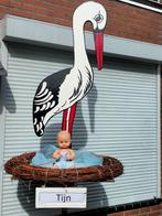 Geboorte ooievaar op nest met baby pop blauw of roze., Kinderen en Baby's, Kraamcadeaus en Geboorteborden, Ophalen, Nieuw, Geboortebord