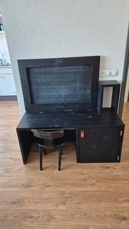 Houten Kinderbureau/tafel, met krijtbord, Zwart/Hout, Kinderen en Baby's, Kinderkamer | Tafels en Stoelen, Gebruikt, Tafel(s) en Stoel(en)