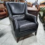 Stoere hoge fauteuil vintage zwart leer + BEZORGING GRATIS, Huis en Inrichting, Fauteuils, Gebruikt, ., Chesterfield, Leer