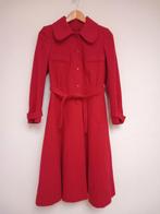 Vintage 70s aardbeien rode wollen mantel jas maat s/m, Ophalen of Verzenden, Zo goed als nieuw, Rood
