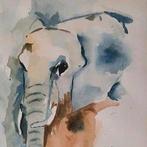Olifant in aquarel, Minder dan 50 cm, Nieuw, Ophalen of Verzenden, Schilderij