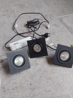 Inbouwspots 3x zwart met Philips lampjes, Metaal of Aluminium, Ophalen of Verzenden, Zo goed als nieuw, Inbouw