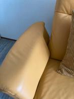 Okergele leren bank, Ophalen, Gebruikt, 150 tot 200 cm, Driepersoons