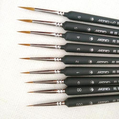 Penselen set Aktie 9 stuks 000/00/0/1/2/3/4/5/6 Nylon, Hobby en Vrije tijd, Schilderen, Nieuw, Penseel of Kwast, Verzenden