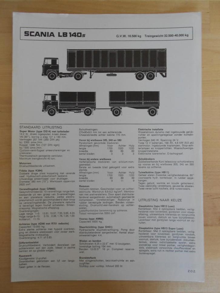 Scania LB 140 Technische Specificatie Folder 1975 LB140 4x2, Boeken, Auto's | Folders en Tijdschriften, Zo goed als nieuw, Overige merken