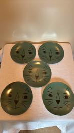 5 donkergroene poese Hema ontbijtbordjes, Kinderen en Baby's, Ophalen of Verzenden, Zo goed als nieuw