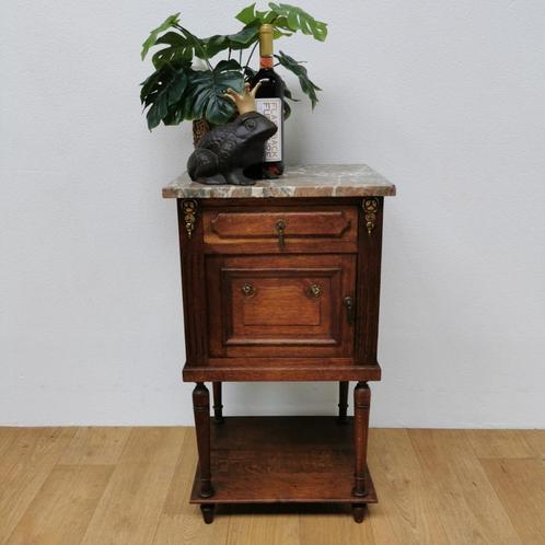Vintage Antiek nachtkastje bijzetkastje met marmer blad 604, Huis en Inrichting, Slaapkamer | Nachtkastjes, Gebruikt, Ophalen of Verzenden