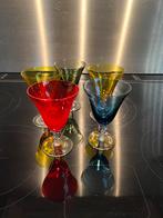 Gekleurde wijnglazen, set 5 rood, groen, blauw, geel glas, Ophalen of Verzenden