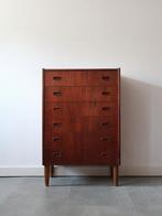 Vintage Deense ladekast in teak, smal!, Ophalen, 5 laden of meer, 100 tot 150 cm, 50 tot 100 cm