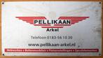 aluminium reclamebord Pellikaan hekwerken Arkel 31 x 17 cm., Verzenden, Gebruikt, Reclamebord