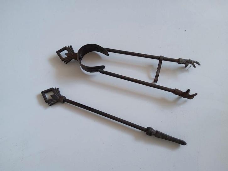 Antiek Haardstel - Kolentang, Pook & Standaard, Antiek en Kunst, Antiek | Gereedschap en Instrumenten, Ophalen of Verzenden