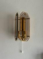 Vintage messing & rookglas wandlamp, Antiek en Kunst, Antiek | Lampen, Ophalen of Verzenden