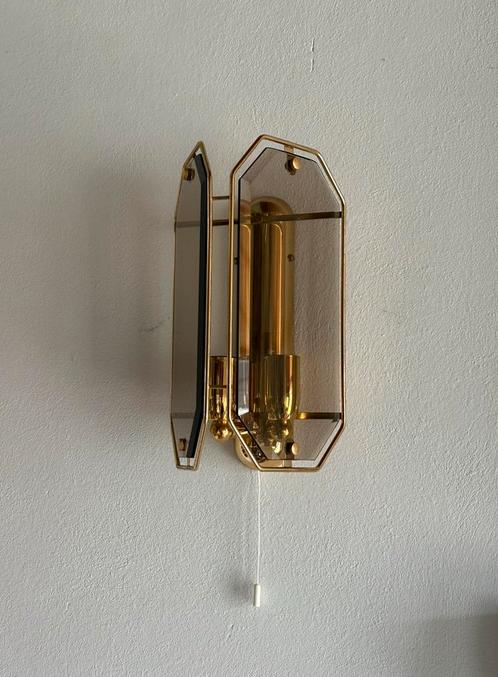 Vintage messing & rookglas wandlamp, Antiek en Kunst, Antiek | Lampen, Ophalen of Verzenden