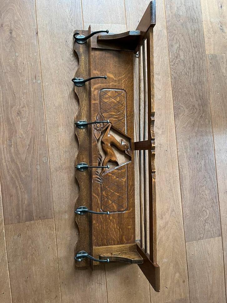 Wandkapstok, met wandkleed, hert, jacht 6 haken vintage, Huis en Inrichting, Woonaccessoires | Kapstokken, Zo goed als nieuw, Wandkapstok