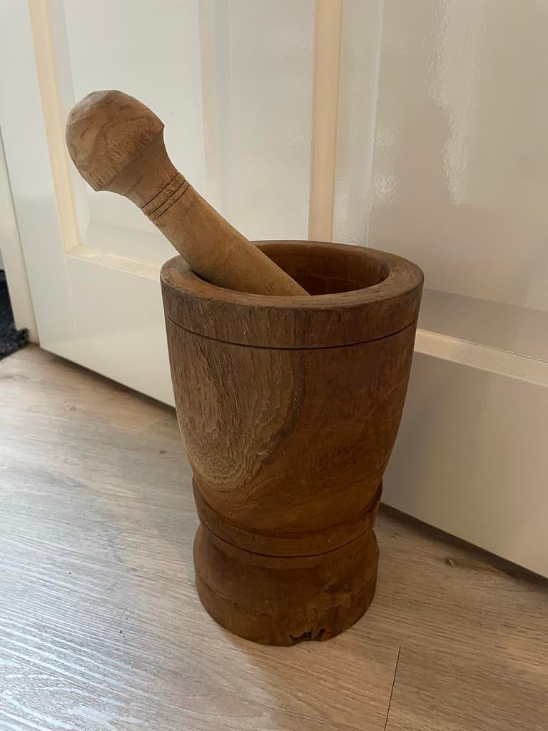 Houten vijzel met stamper, Ophalen, Gebruikt