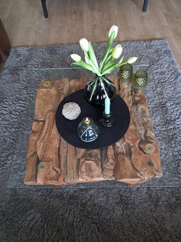 Teakhouten salontafel, Ophalen, Gebruikt, 100 tot 150 cm, 50 tot 100 cm