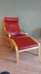 Prachtige IKEA stoel van donkerrood leer met voetenbankje, Ophalen, Gebruikt, Eén, Scandinavisch modern