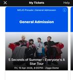 5 seconds of summer concert tickets, Tickets en Kaartjes, Concerten | Pop, Eén persoon, April