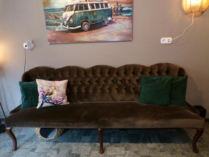 eetkamerbank zgan bruin velours  240 cm lang, Huis en Inrichting, Banken | Sofa's en Chaises Longues, Zo goed als nieuw, Vierpersoons of meer