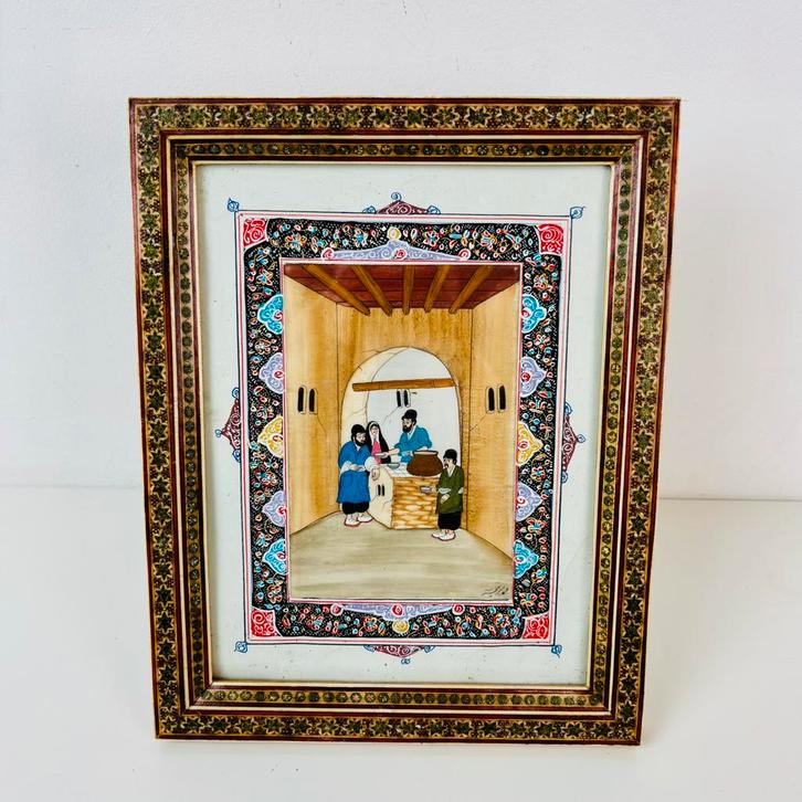 Iran/perzisch Sheikh Mar’ashi achterglasbeschildering, Antiek en Kunst, Kunst | Niet-Westerse kunst, Ophalen of Verzenden