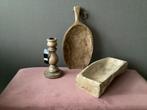 Houten decoratie kandelaar trog schaal sober stoer NIEUW, Beige, Ophalen of Verzenden, Zo goed als nieuw, Hout
