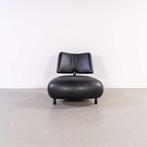 1x Leolux Pallone Fauteuil + Hocker Zwart Leer – Zwart Frame, Niet ingevuld, Niet ingevuld, 75 tot 100 cm, Ophalen of Verzenden