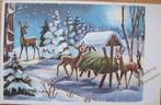Gelukkig - Zalig Nieuwjaar - herten bij voerbak - twee keer, Verzenden, 1960 tot 1980, Gelopen, Overige thema's