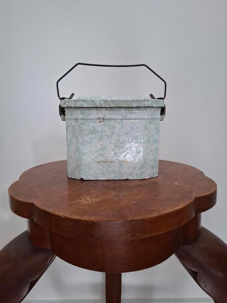 Franse Brocante Emaille Lunchbox Mintgroen, Antiek en Kunst, Antiek | Emaille, Ophalen of Verzenden