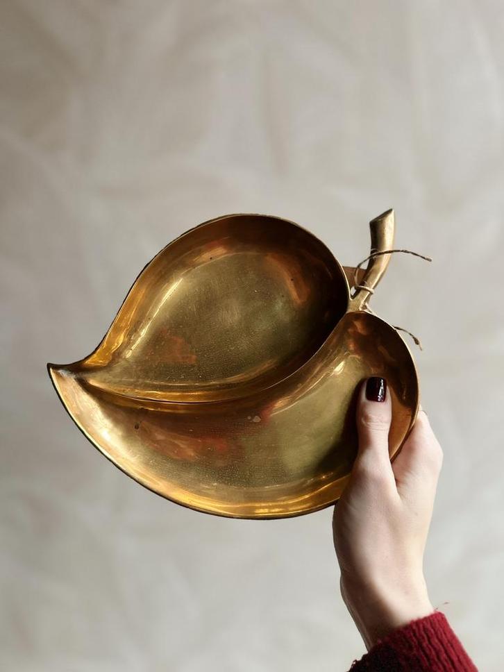 Vintage messing schaal bladvorm goud kleurig, Antiek en Kunst, Antiek | Koper en Brons, Ophalen of Verzenden