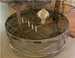 Salontafel – RVS Silver met Smoke Glas – 110 cm x 43 cm, 100 tot 150 cm, Rond, Nieuw, Glas