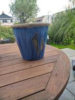 geglazuurde blauwe planten/bloempot 37 x 34, Tuin en Terras, Bloempotten, Rond, Tuin, Zo goed als nieuw, Minder dan 40 cm