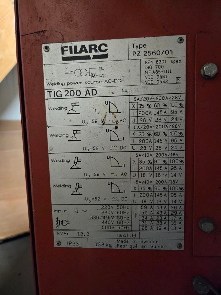Filarc TIG 200 AD Lasapparaat, Ophalen