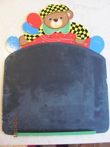 VINTAGE Houten KRIJTBORD bord SCHOOLBORD kleurige BEER 36x47