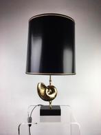 Vergulde vintage Nautilusschelp Tafellamp (1970s), 50 tot 75 cm, Ophalen of Verzenden, Zo goed als nieuw, Stof