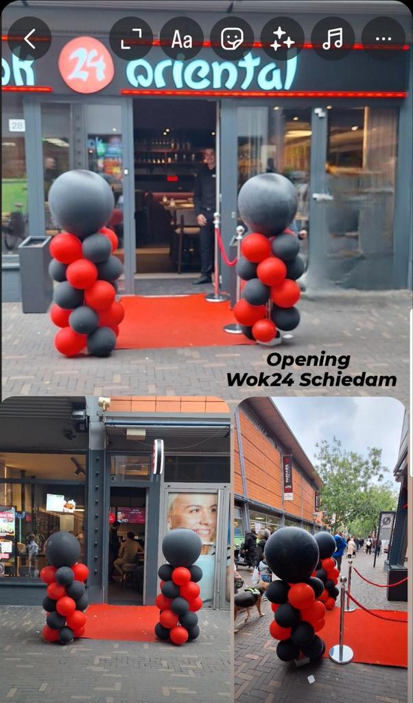 Te huur! 4 ballonnenpilaren, 2 rode lopers en 4 paaltjes, Hobby en Vrije tijd, Feestartikelen | Verhuur, Zo goed als nieuw, Geboorte of Huwelijk