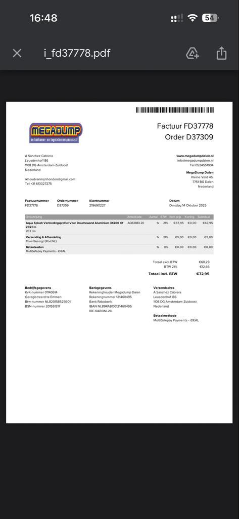 Verbredingsprofiel voor douchewand aluminium – nieuw, Huis en Inrichting, Badkamer | Complete badkamers, Ophalen