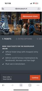 Rijksmuseum kaartjes, Tickets en Kaartjes, Twee personen, Ticket of Toegangskaart