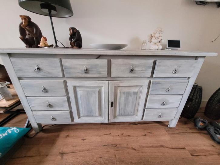Mooie white wash eiken dressoir., Huis en Inrichting, Kasten | Dressoirs, Gebruikt, 150 tot 200 cm, 25 tot 50 cm, Met lade(s)